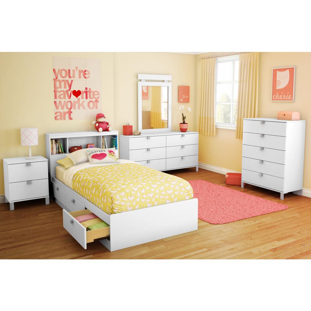 South Shore Spark Twin Mates Bed (39'') with 3 Drawers, Pure White. Picture 1