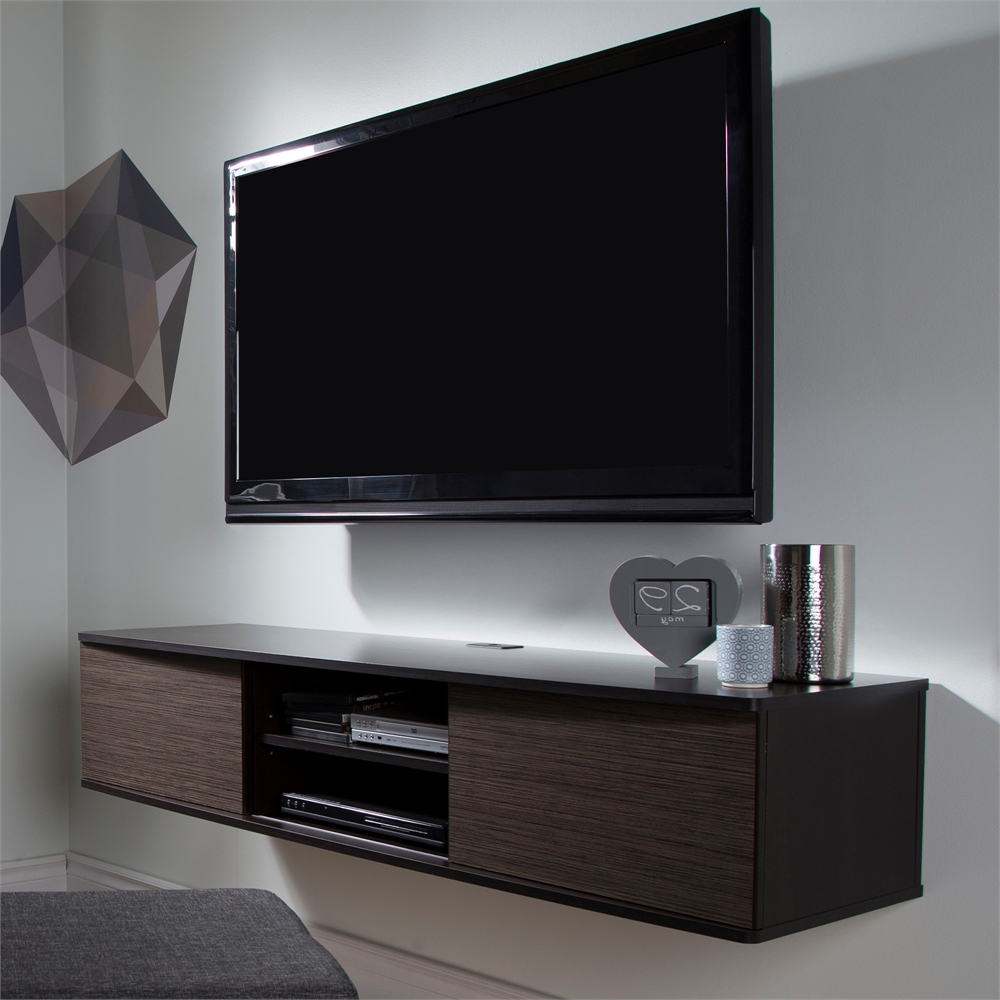 South Shore Agora 56" Wide Wall Mounted Media Console, Chocolate and Zebrano. Picture 2
