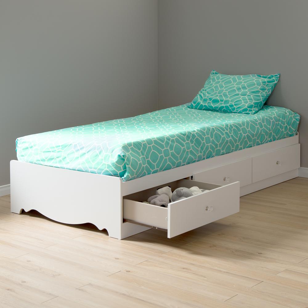 South Shore Crystal Twin Mates Bed (39'') with 3 Drawers, Pure White. Picture 2
