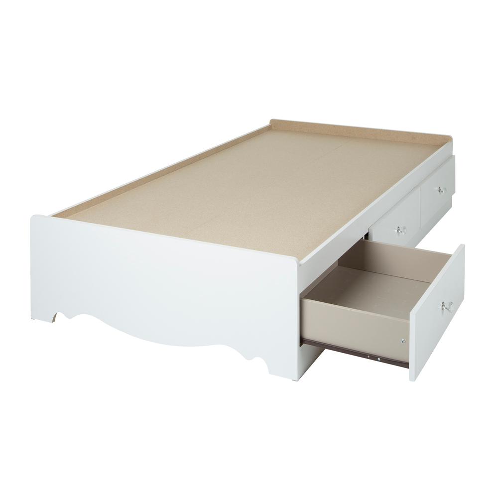 South Shore Crystal Twin Mates Bed (39'') with 3 Drawers, Pure White. Picture 1