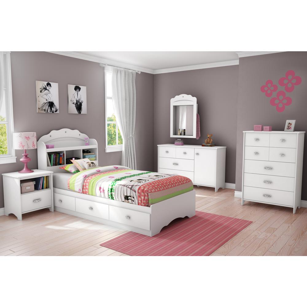 South Shore Tiara Twin Mates Bed (39'') with 3 Drawers, Pure White. Picture 1
