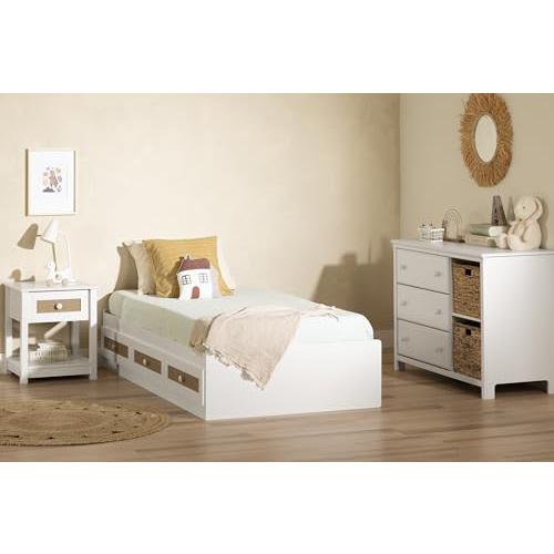 Bloom 1-Drawer Nightstand, White and Faux Printed Rattan. Picture 3
