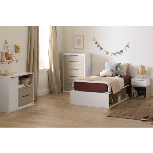 Hourra Platform Bed with Open Storage, Soft Elm and White. Picture 4