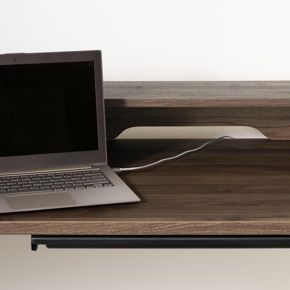 Talie Adjustable Height Standing Desk with Built In Power Bar, Natural Walnut and Matte Black. Picture 5