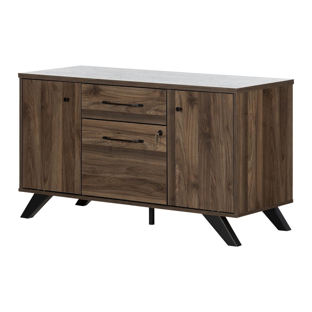 Helsy 2-Drawer Credenza with Doors, Natural Walnut. Picture 1