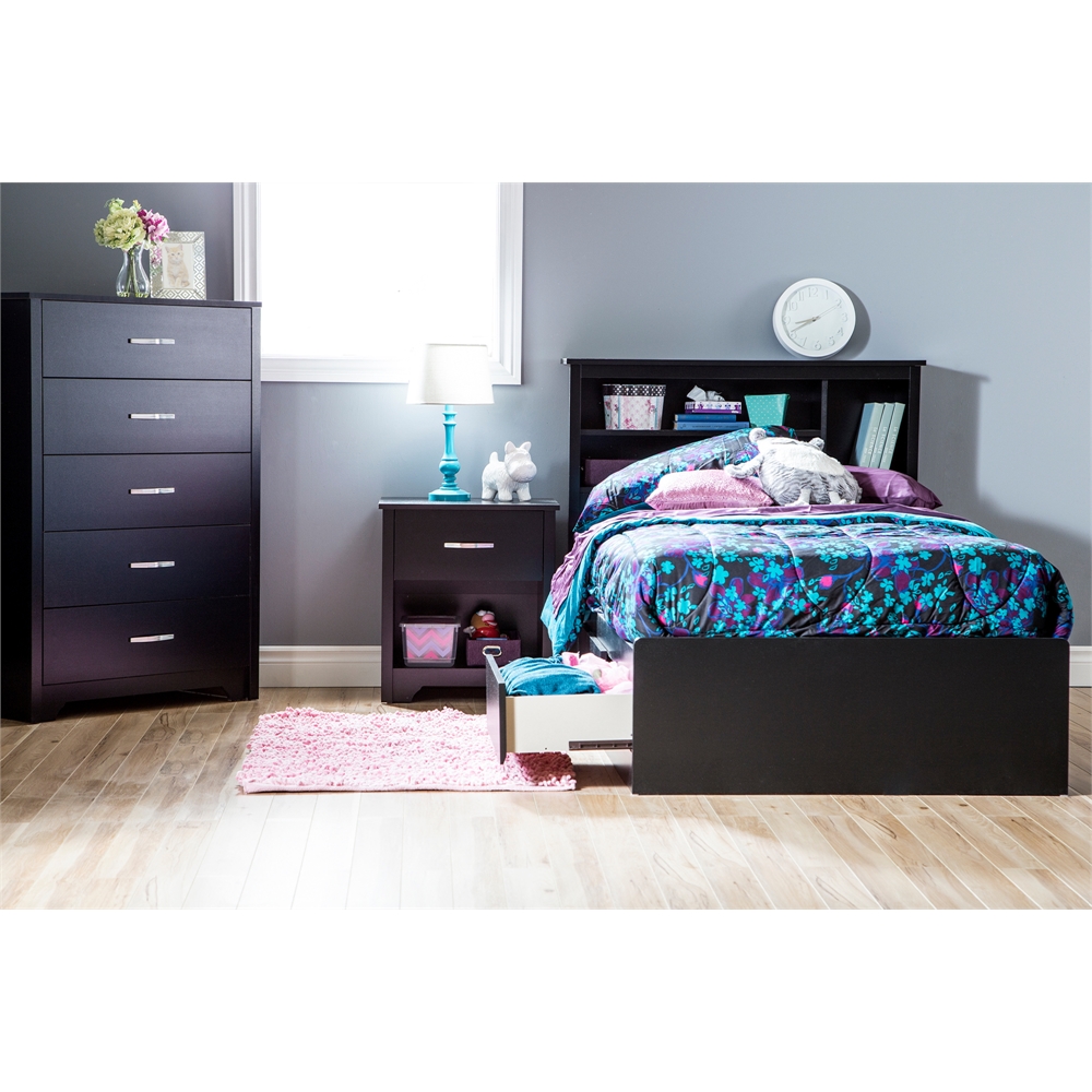 South Shore Fusion Twin Mates Bed (39") with 3 Drawers, Pure Black. Picture 3