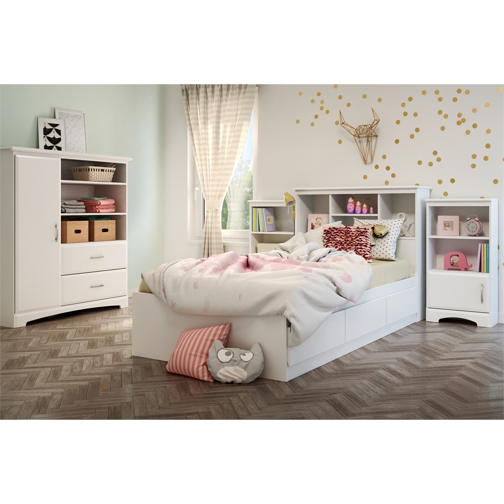 South Shore Callesto Twin Mates Bed (39'') with 3 Drawers, Pure White. Picture 4