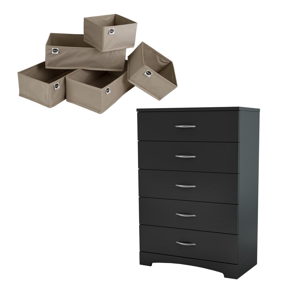 Step One 5-Drawer Chest & 5-Piece Drawer Organizers, Pure Black. Picture 1