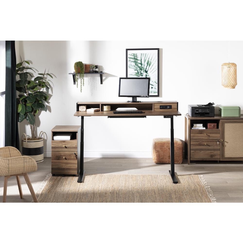 Talie Adjustable Height Standing Desk with Built In Power Bar, Natural Walnut and Matte Black. Picture 2