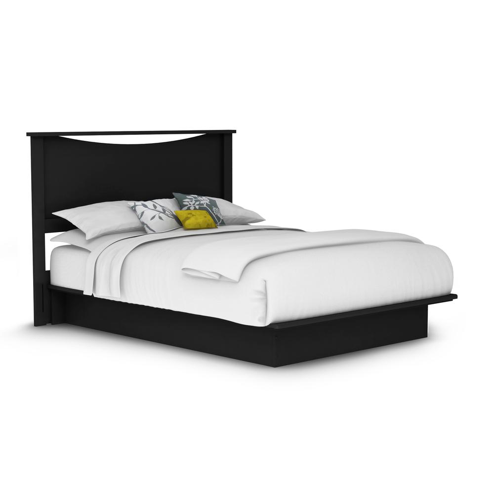 Step One Platform Bed with Mouldings and Headboard Set, Pure Black. Picture 1