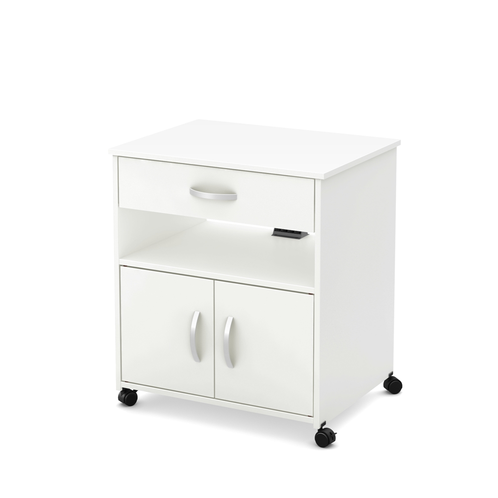 South Shore Axess Microwave Cart on Wheels, Pure White. Picture 1