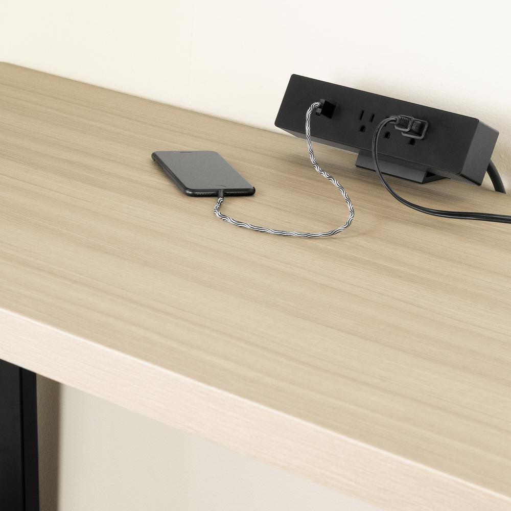 Kozack L-Shaped Desk with Power Bar, Soft Elm and Matte Black. Picture 3