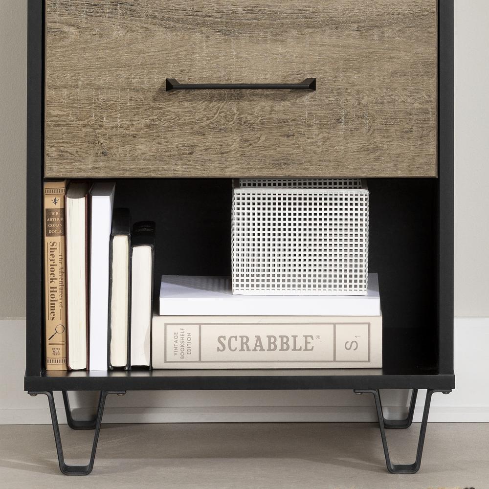 Arlen 1-Drawer Nightstand, Weathered Oak and Matte Black. Picture 4