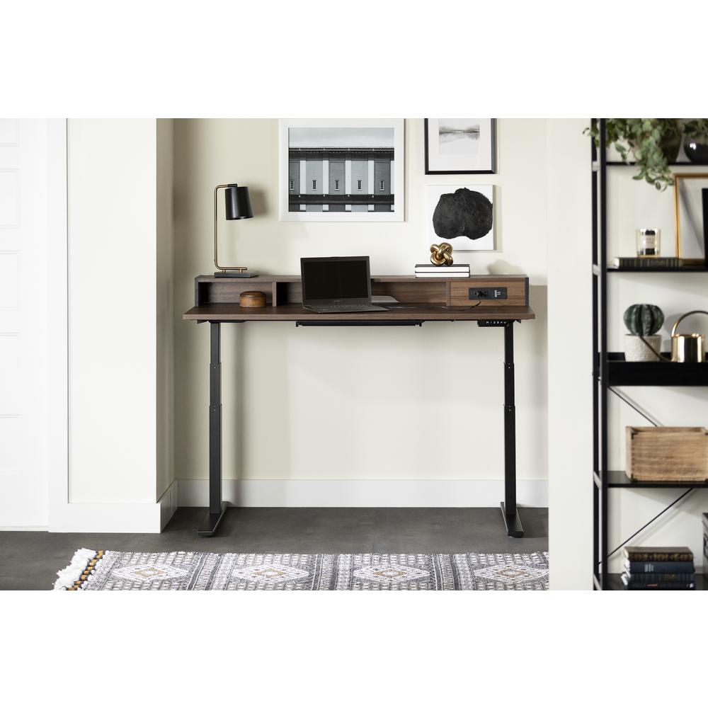 Majyta Adjustable Height Standing Desk with Built In Power Bar, Natural Walnut and Matte Black. Picture 2