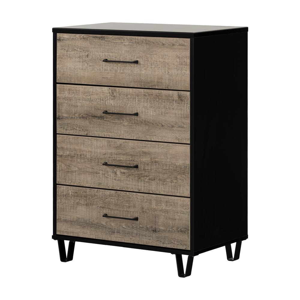 Arlen 4-Drawer Chest, Weathered Oak and Matte Black. Picture 1