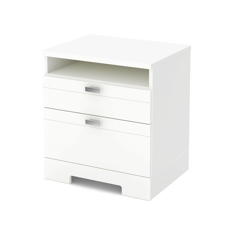 South Shore Reevo Nightstand with Drawers and Cord Catcher, Pure White. The main picture.