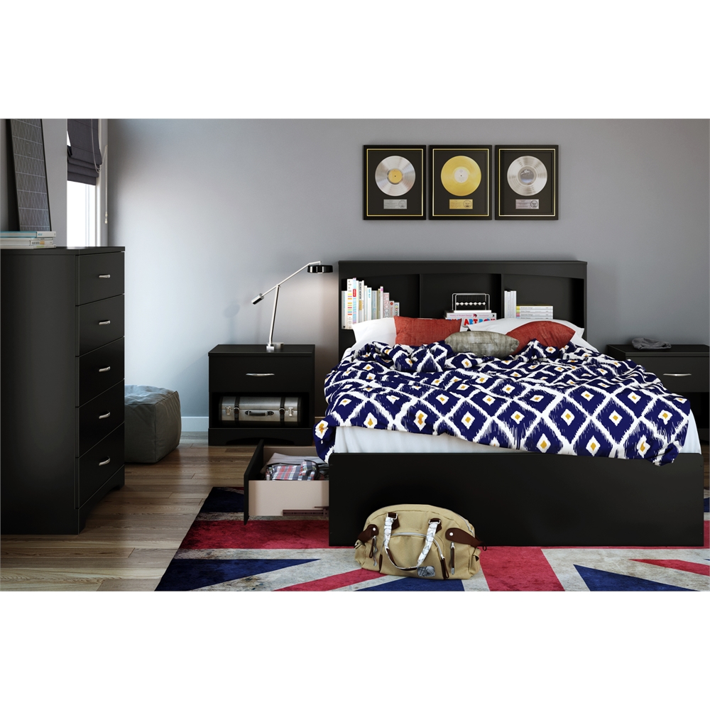 South Shore Step One Full Bookcase Headboard (54"), Pure Black. Picture 2