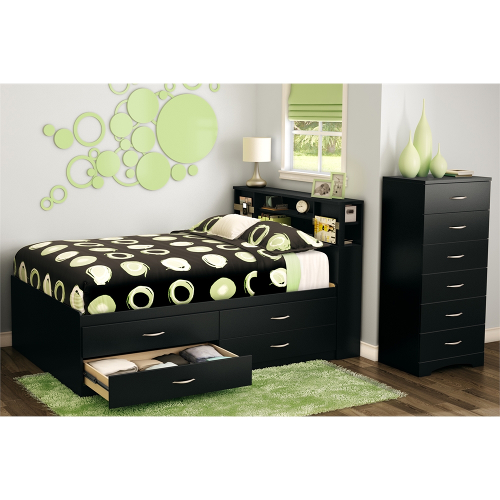 South Shore Step One Full Bookcase Headboard (54''), Pure Black. Picture 2