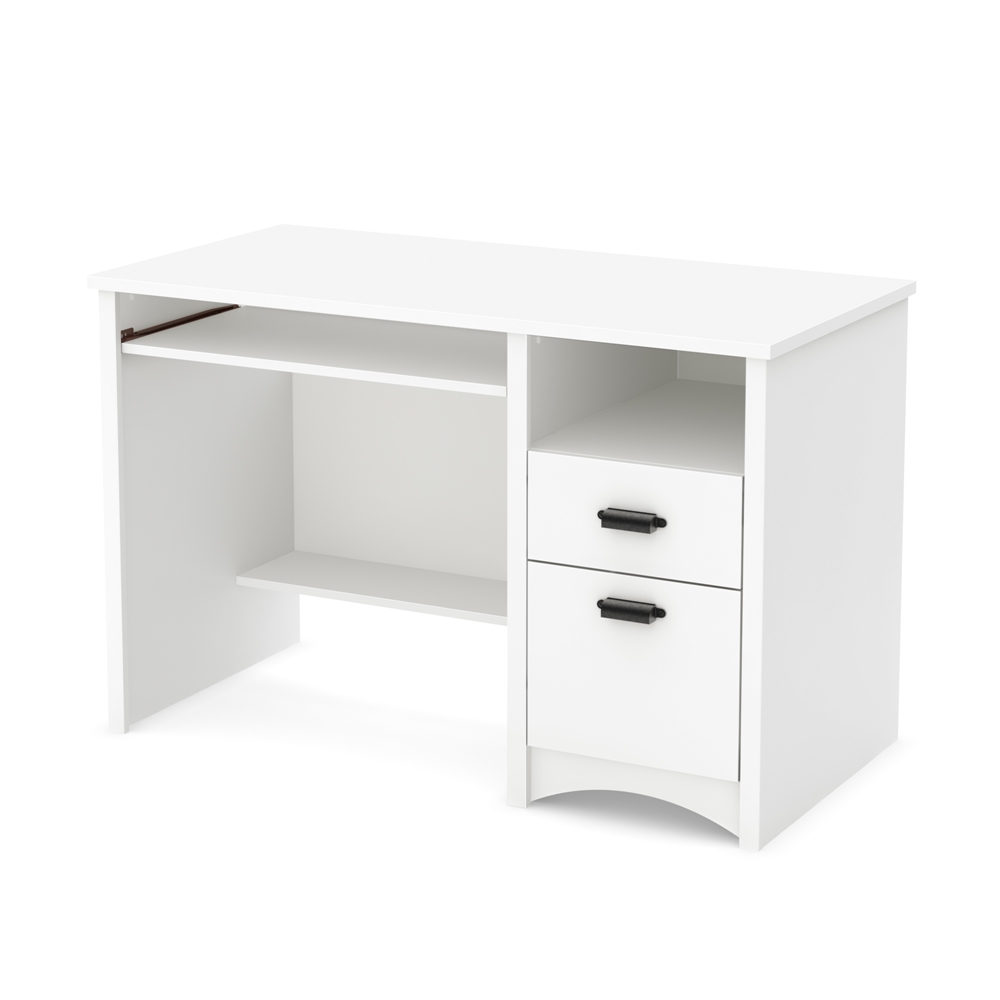 South Shore Gascony Computer Desk with Keyboard Tray, Pure White. Picture 1