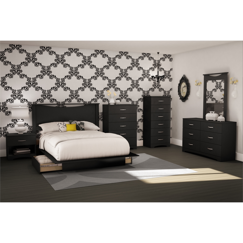 South Shore Step One Full/Queen Platform Bed (54/60'') with Drawers, Pure Black. Picture 4