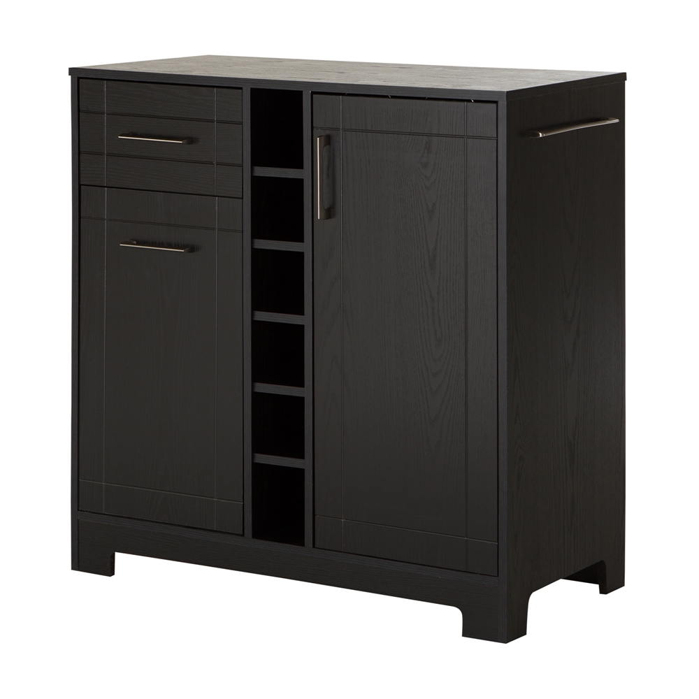 South Shore Vietti Bar Cabinet with Bottle and Glass Storage, Black Oak. Picture 1