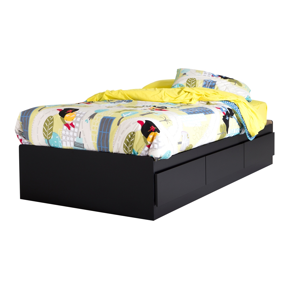 South Shore Fusion Twin Mates Bed (39") with 3 Drawers, Pure Black. Picture 6