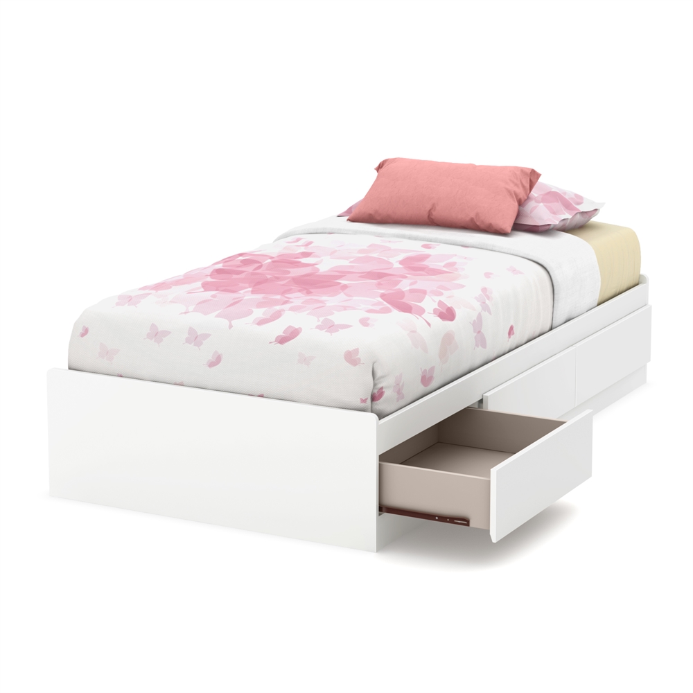 South Shore Callesto Twin Mates Bed (39'') with 3 Drawers, Pure White. Picture 1