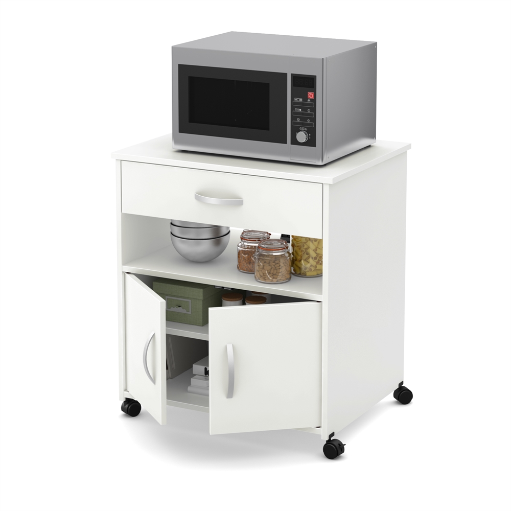 South Shore Axess Microwave Cart on Wheels, Pure White. Picture 2