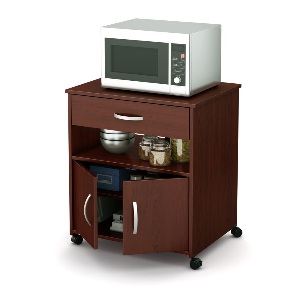 South Shore Axess Microwave Cart on Wheels, Royal Cherry. Picture 2
