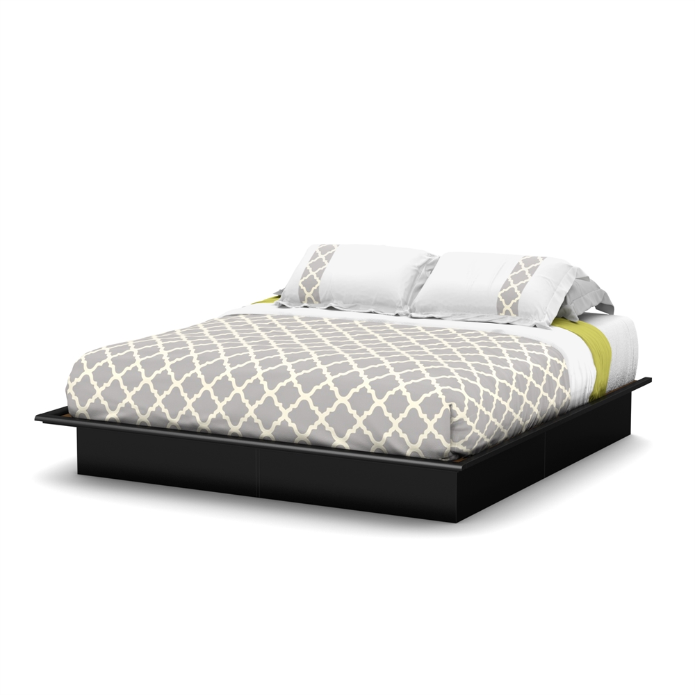 South Shore Step One King Platform Bed (78") with Mouldings, Pure Black. Picture 1