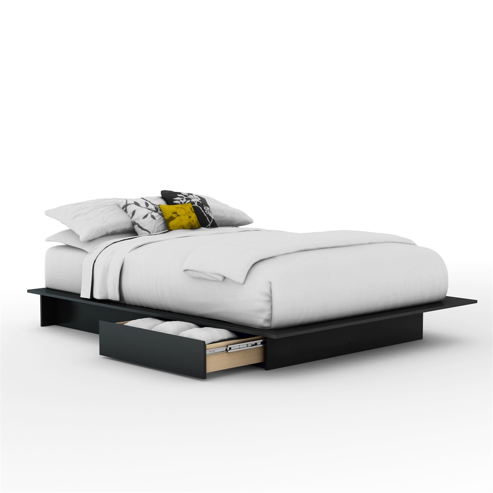 South Shore Step One Full/Queen Platform Bed (54/60'') with Drawers, Pure Black. Picture 1