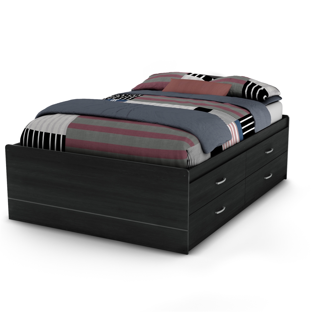 South Shore Cosmos Full Captain Bed (54'') with 4 Drawers, Black Onyx. Picture 1