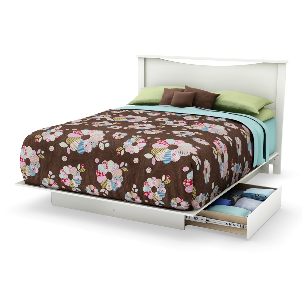 South Shore Step One Full/Queen Platform Bed (54/60'') with drawers, Pure White. Picture 1