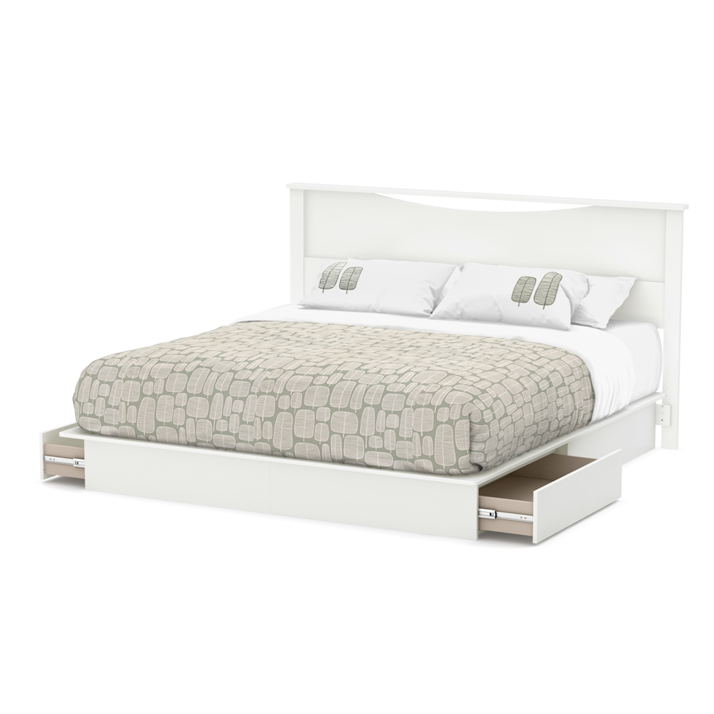South Shore Step One King Platform Bed (78") with Drawers, Pure White. Picture 1