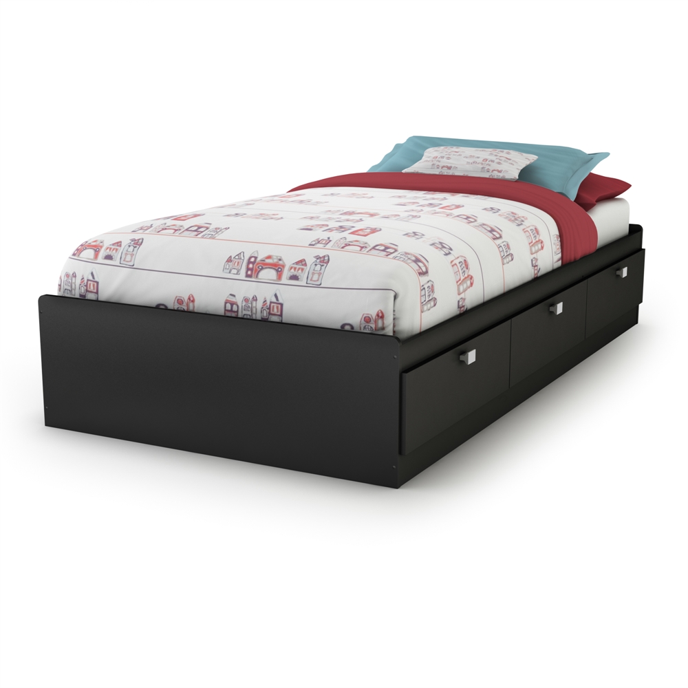 South Shore Spark Twin Mates Bed (39'') with 3 Drawers, Pure Black. Picture 1