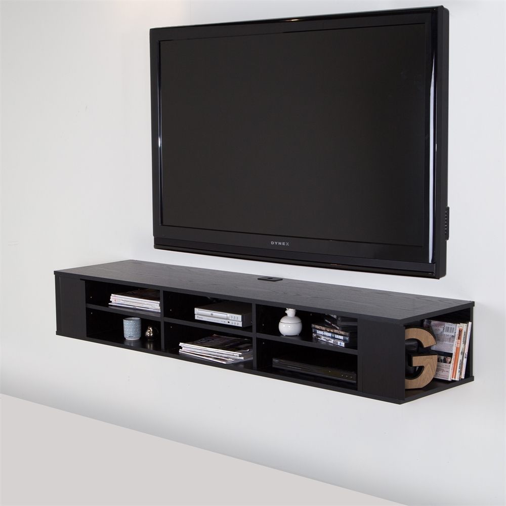 South Shore City Life 66" Wide Wall Mounted Media Console, Black Oak. Picture 5