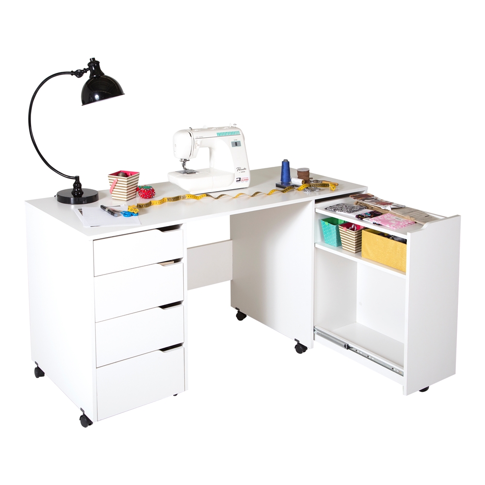 South Shore Crea Sewing Craft Table on Wheels, Pure White. Picture 2