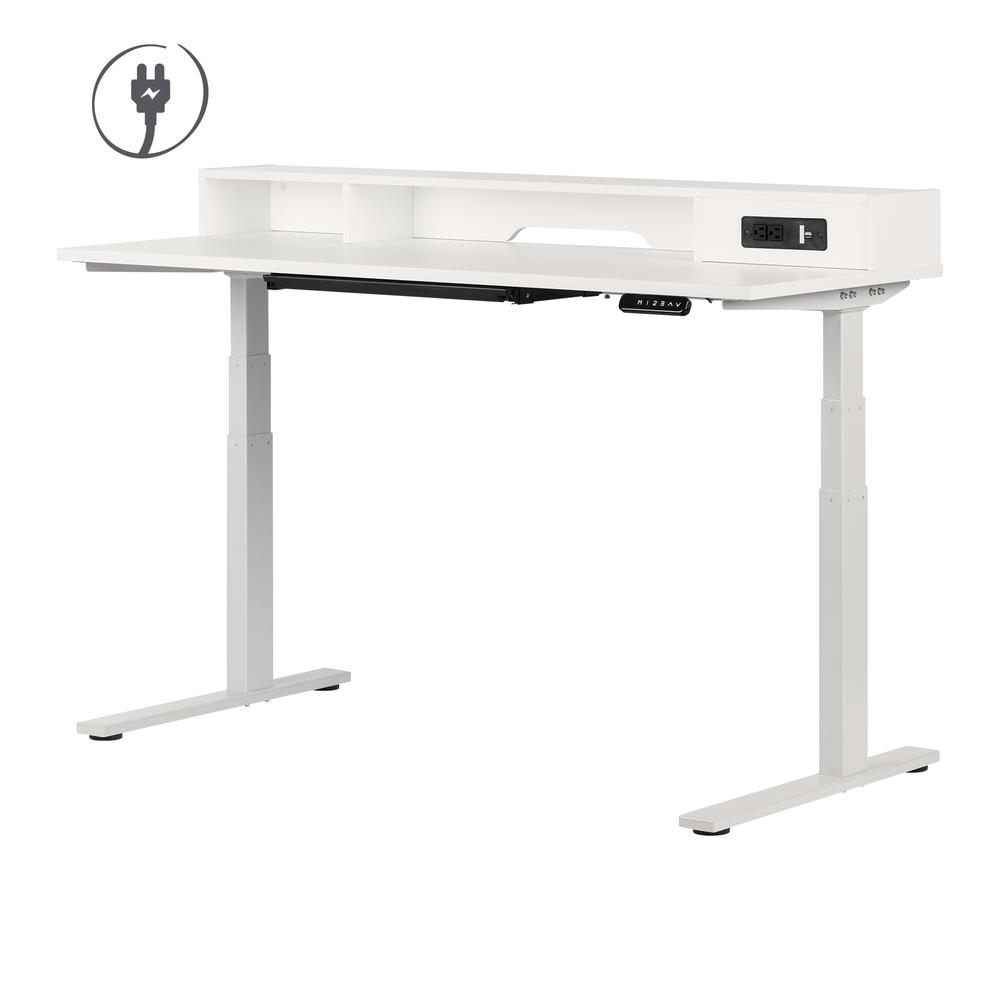 Helsy Adjustable Height Standing Desk with Built In Power Bar, Pure White. Picture 1