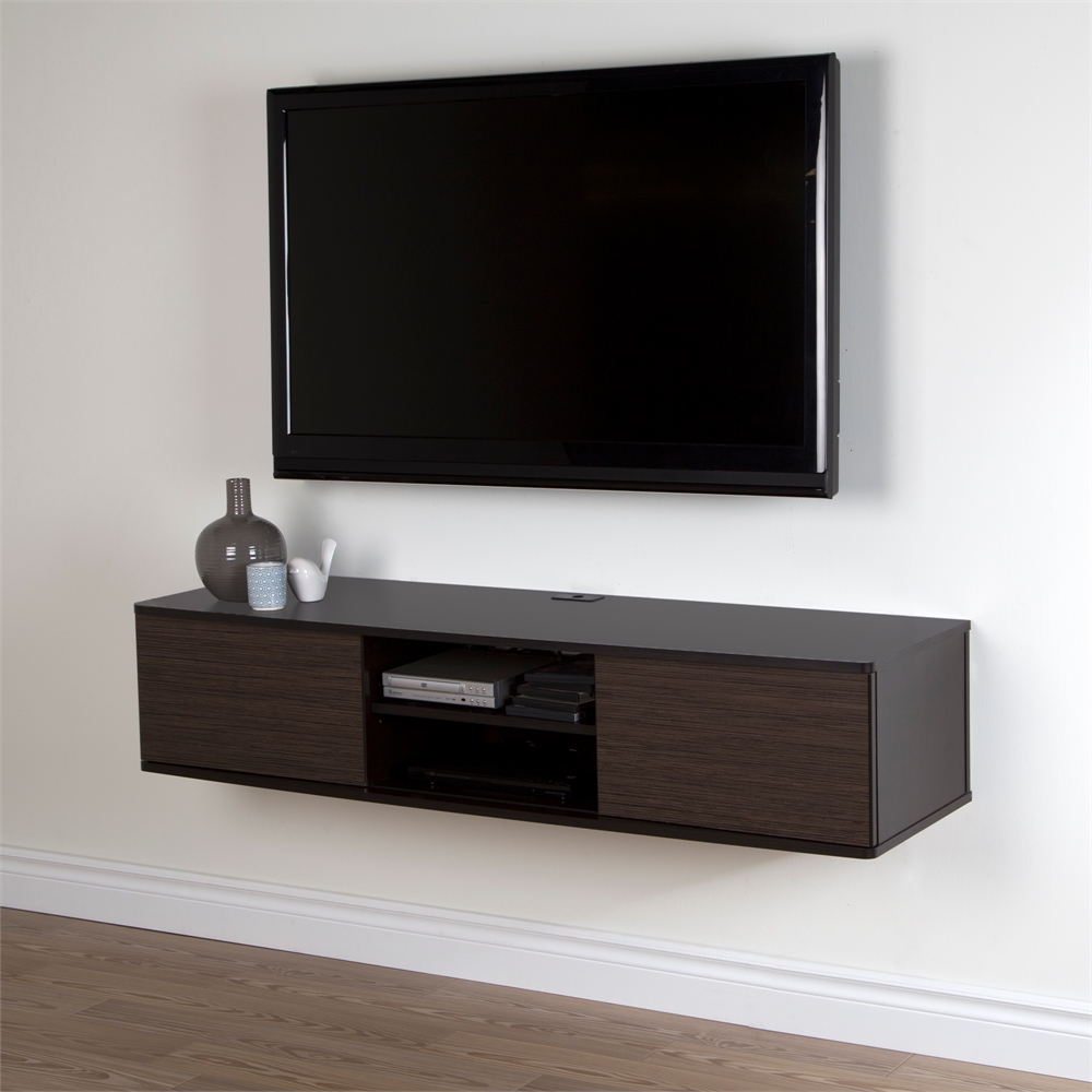 South Shore Agora 56" Wide Wall Mounted Media Console, Chocolate and Zebrano. Picture 6