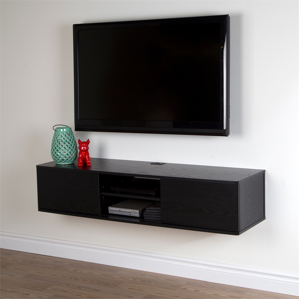 South Shore Agora 56" Wide Wall Mounted Media Console, Black Oak. Picture 6