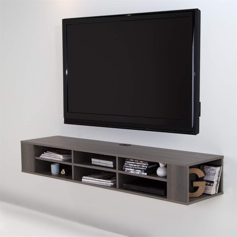 South Shore City Life 66" Wide Wall Mounted Media Console, Gray Maple. Picture 6
