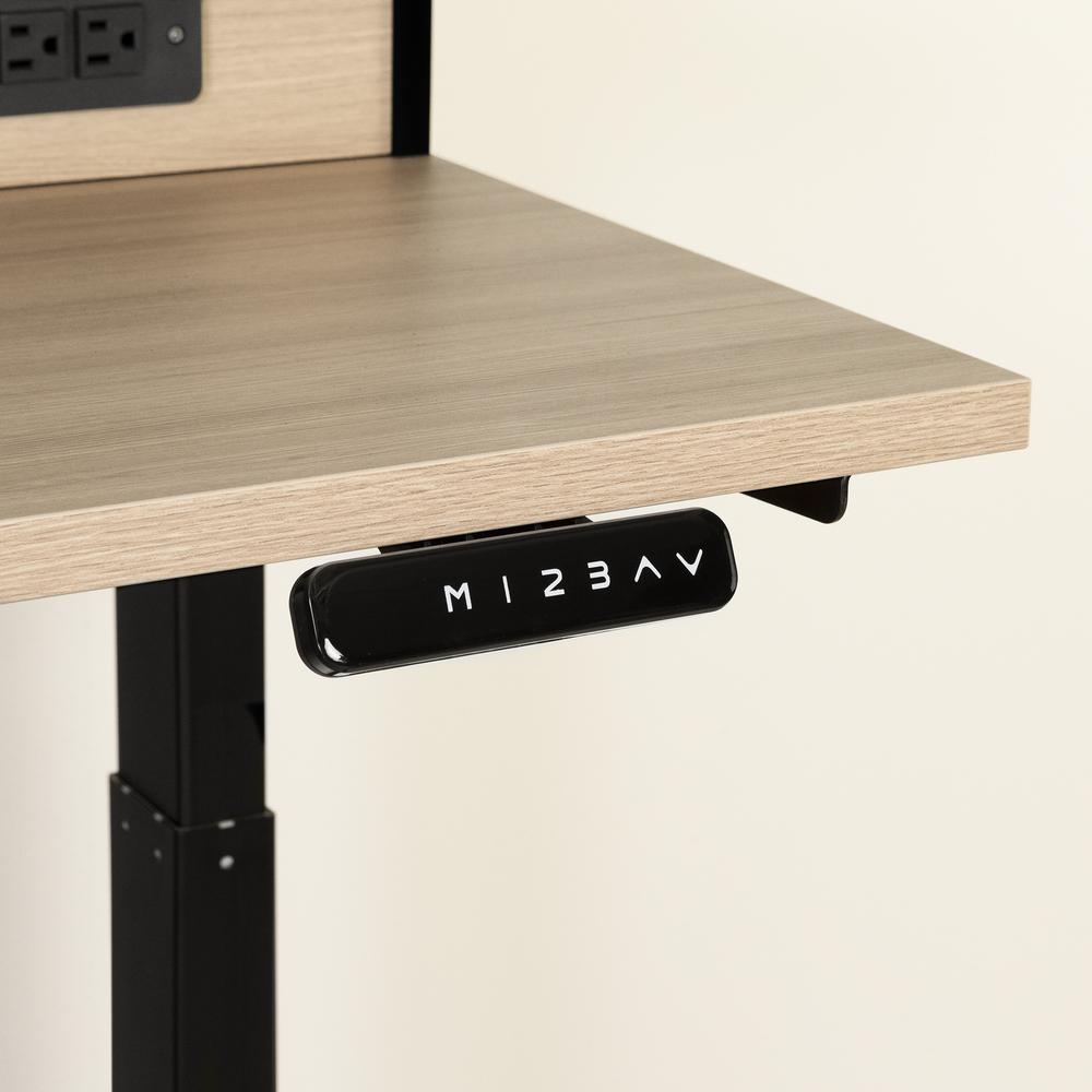 Kozack Adjustable Height Standing Desk with Built In Power Bar, Soft Elm and Matte Black. Picture 3