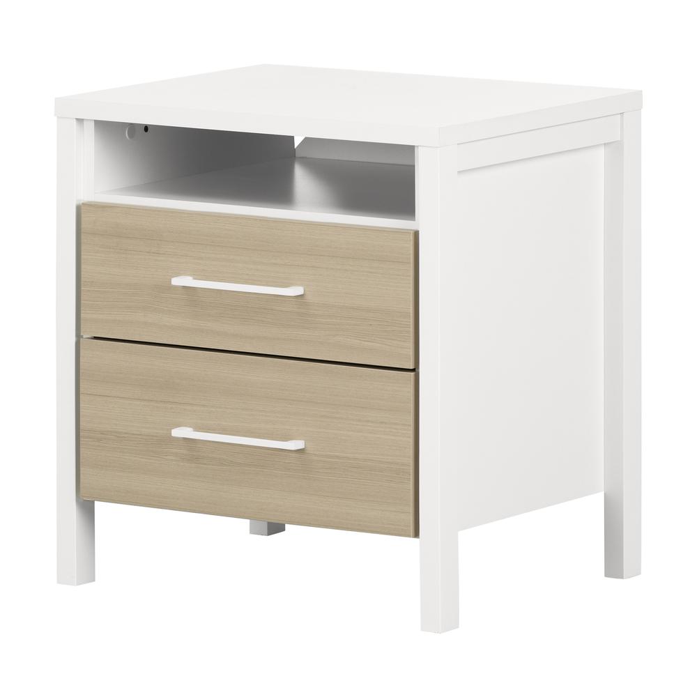Munich 2-Drawer Nightstand, White and Soft Elm. Picture 1