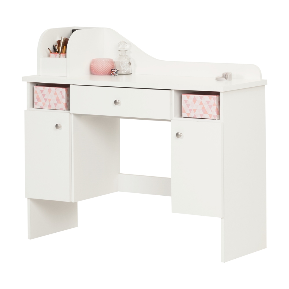 Vito Pure White and Pink Makeup Desk with Drawer. Picture 6
