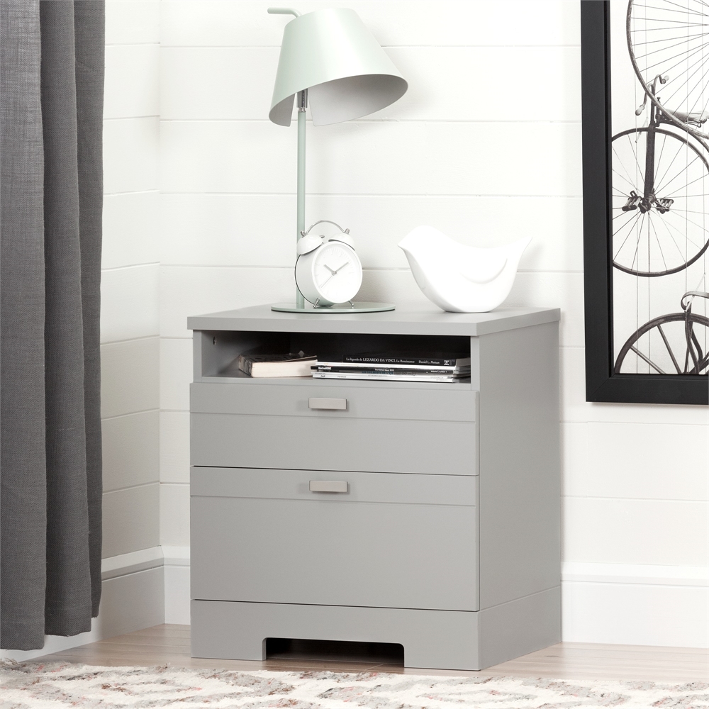 Reevo Nightstand with Cord Catcher, Soft Gray. Picture 2
