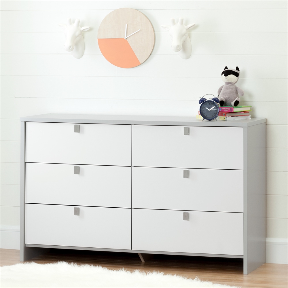 Cookie 6-Drawer Double Dresser, Soft Gray and Pure White. Picture 2