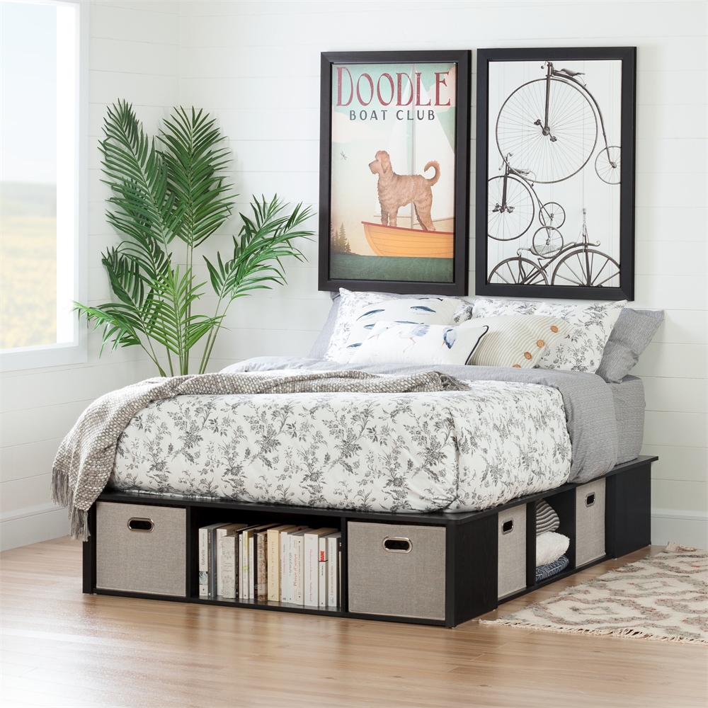 South Shore Flexible Black Oak Full-Size Platform Bed with Storage and Baskets (54''). Picture 2