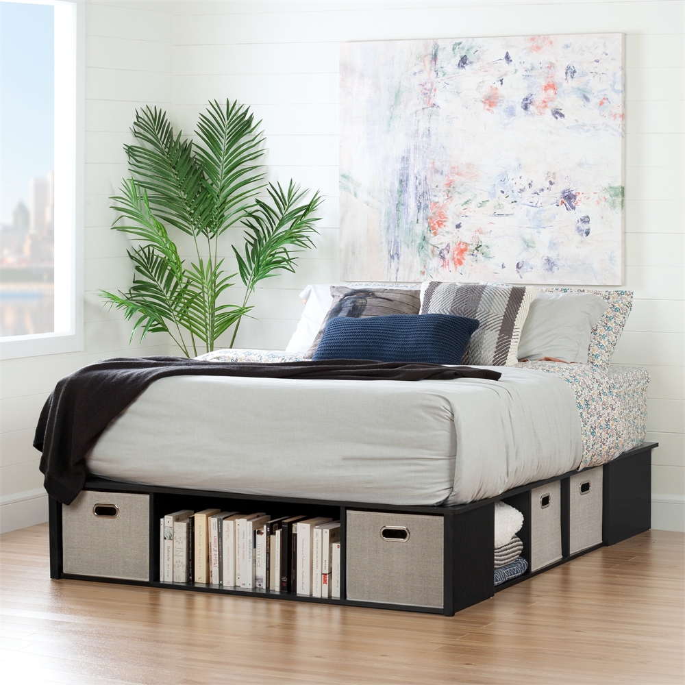 Flexible Bed with Storage and Baskets, Black Oak and Taupe.. Picture 2