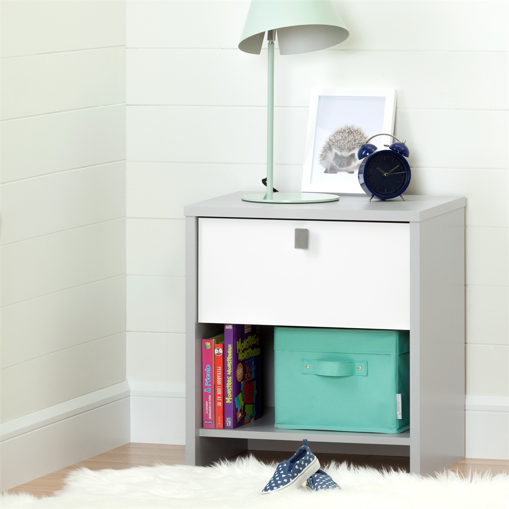 South Shore Cookie 1-Drawer Nightstand, Soft Gray and Pure White. Picture 2