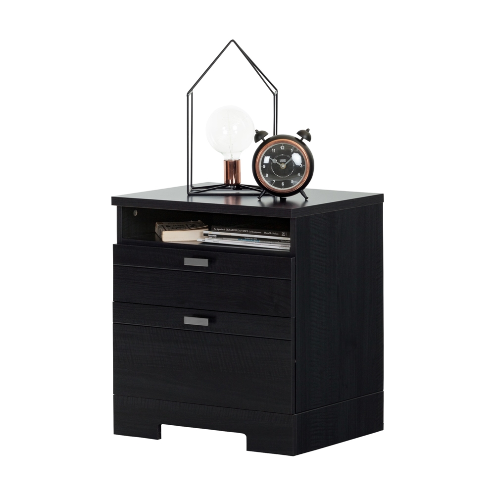 South Shore Reevo Nightstand with Drawers and Cord Catcher, Black Onyx. Picture 6
